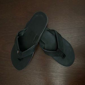 Women’s Rainbow Sandals. Black Double Layer Premium Leather with 1” strap in XL